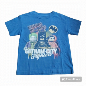 Kids 6X Lego Heroes Villains Gotham City Fighters Blue Cotton Graphic T-Shirt